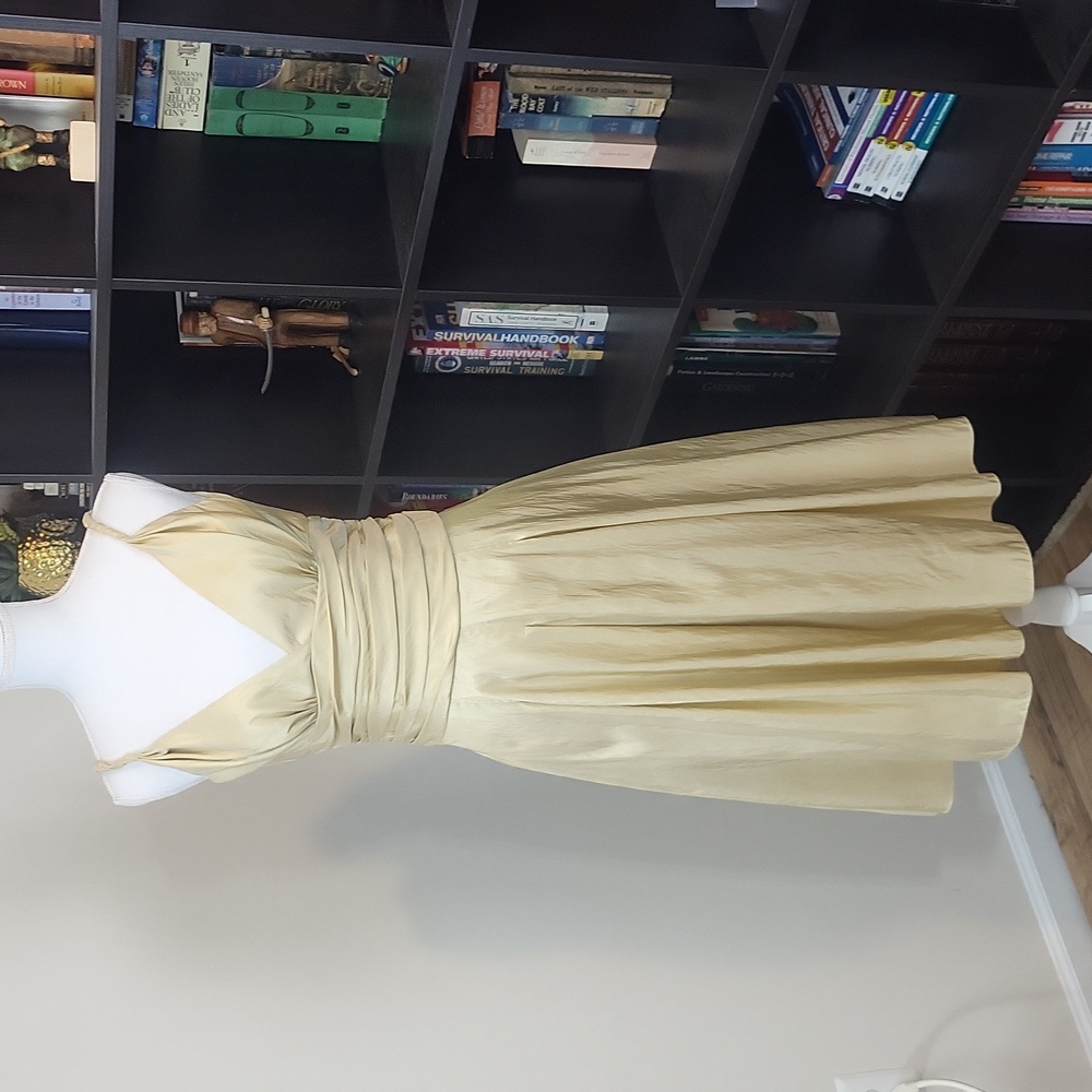 BILL LEVKOFF Brushed Gold Ruched Waist Fit & Flare Formal Wedding Guest Dress